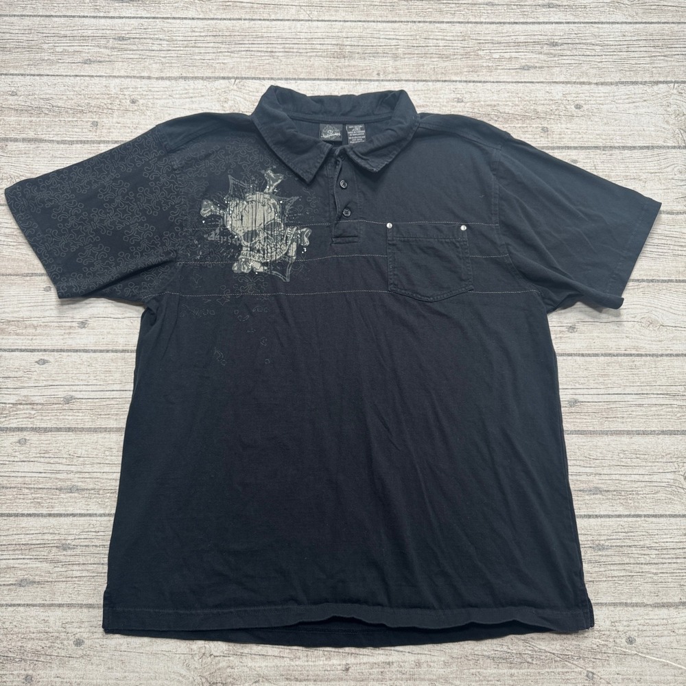 Burnside Polo Shirt Men's Large Black Skull Graphic Short Sleeve Cotton Skater